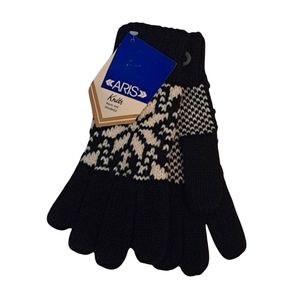 Vintage Aris Black White Knit Gloves Snowflakes NWT
